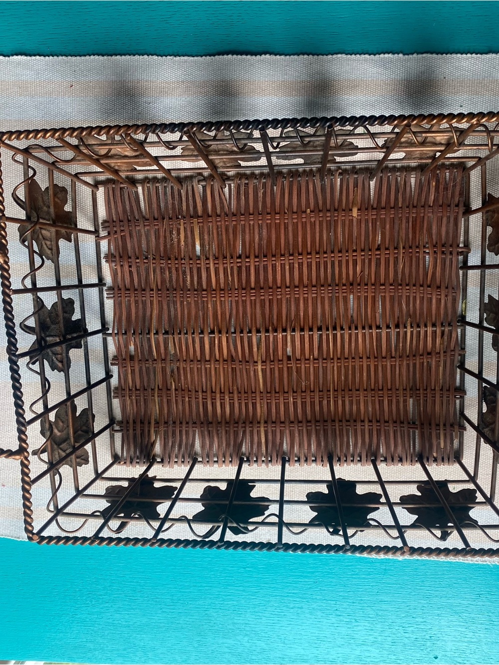 80s Rattan & Metal Decorative Basket